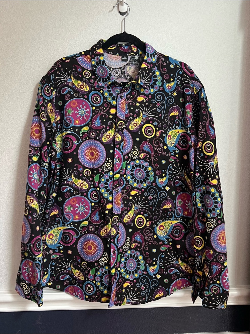 Men’s Long Sleeve Button Down Whimsy Goth Psychedelic Paisley Print
